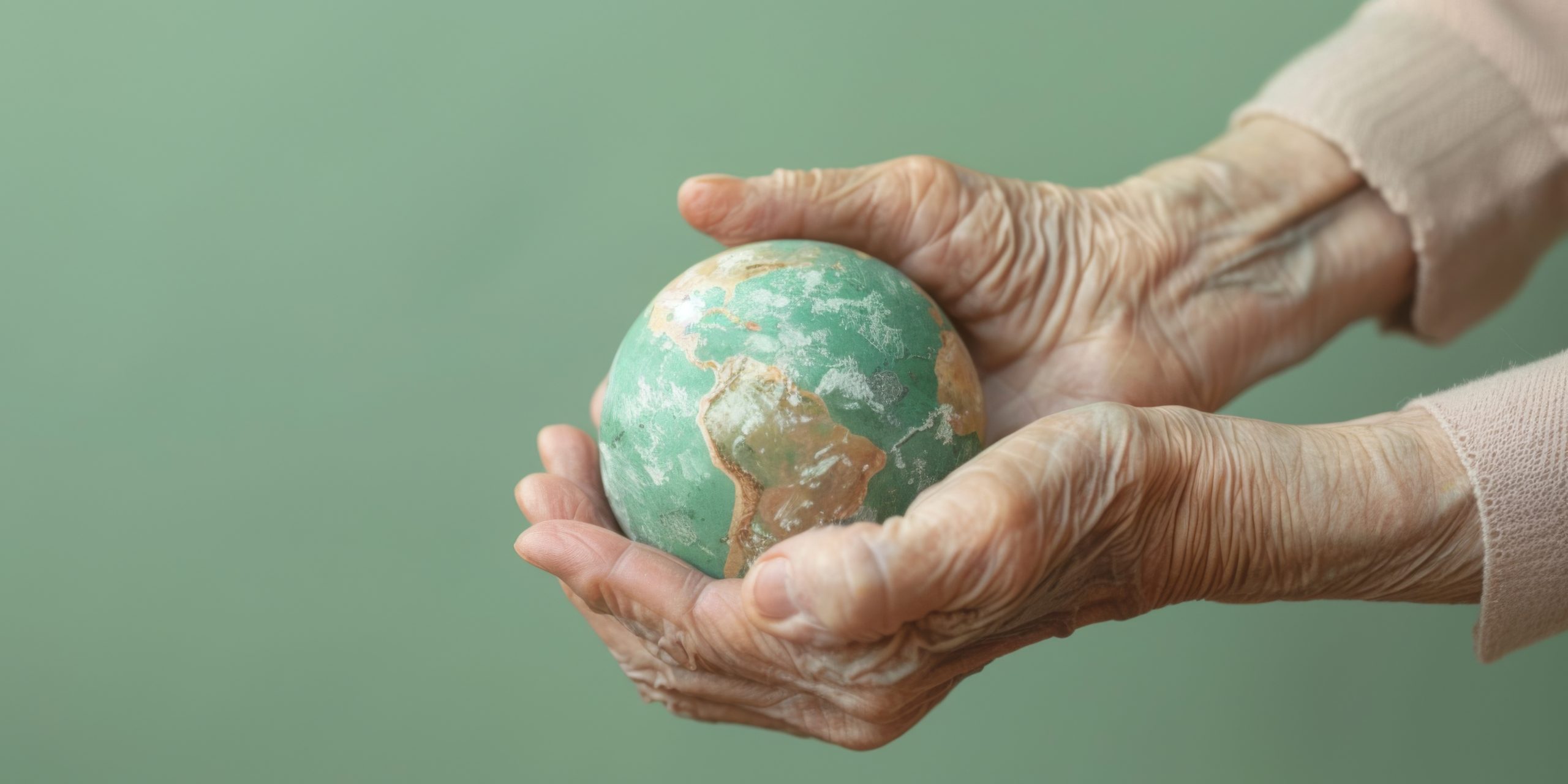 Elderly Hands Holding Small Globe
